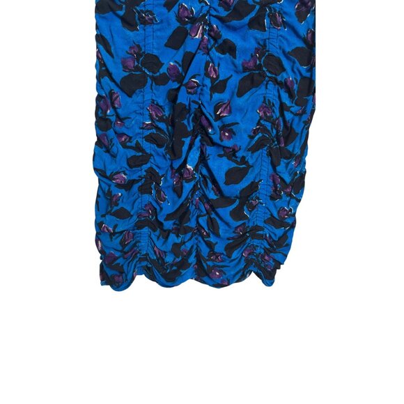 Zara Small Floral Ruched Mini Dress Long Sleeves With Zipper Blue/Black/Purple - Picture 5 of 14